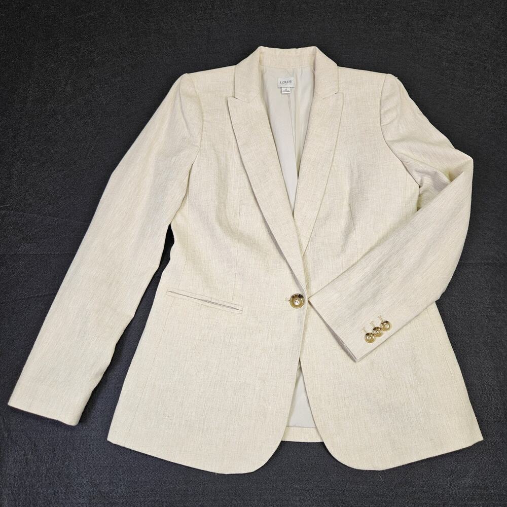 J.Crew Linen Cotton Holland Blazer Womens 4 Crosshatch Beige Career Jacket AL221 - Picture 16 of 16
